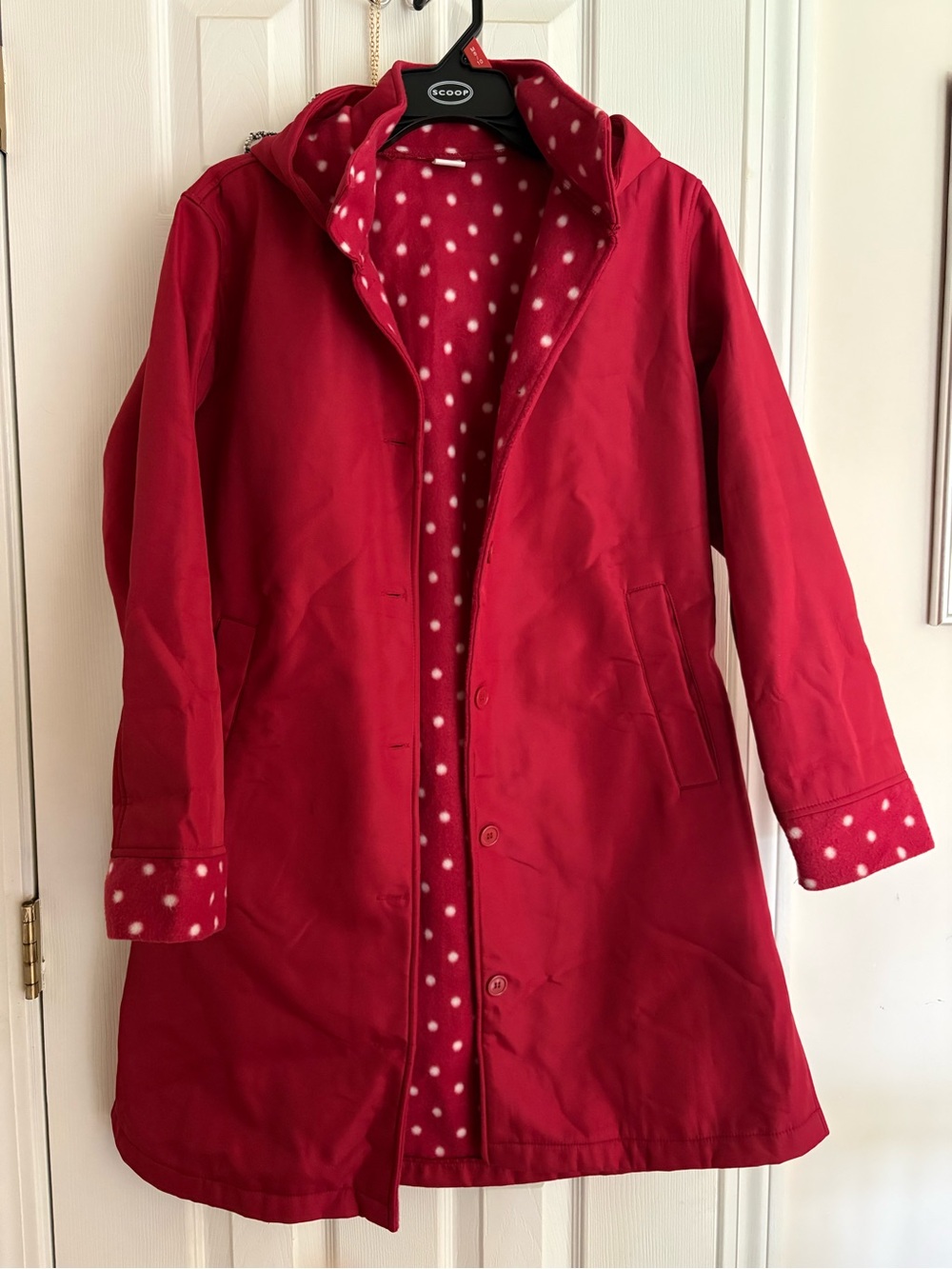Women's Red Polka Dot Lined Raincoat Jacket